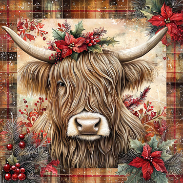 Christmas Highland Cow Sign, DCO-102183, Sign For Wreath, 10x10in Metal Sign